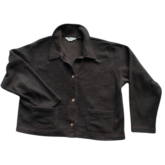 Eddie Bauer Jackets & Blazers - EDDIE BAUER WOMEN'S SIZE LARGE BROWN TERRY CLOTH FRONT BUTTON POCKET SWEAT SHIRT